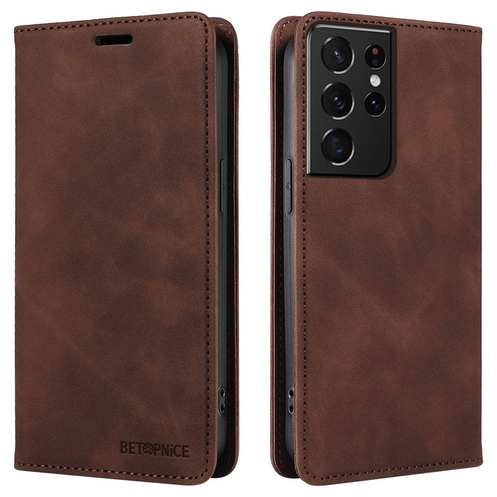 BETOPNICE 003 For Samsung Galaxy S21 Ultra 5G Leather Stand Phone Case RFID Blocking Wallet Cover