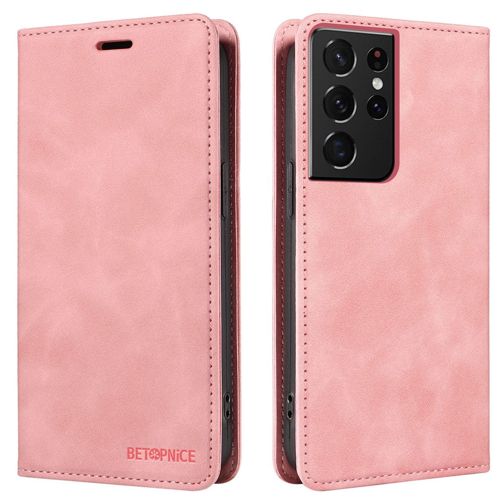 BETOPNICE 003 For Samsung Galaxy S21 Ultra 5G Leather Stand Phone Case RFID Blocking Wallet Cover