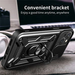 For iPhone 15 Slide Camera Lens Cover Shockproof Mobile Phone Case PC+TPU Kickstand Phone Shell