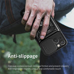 For iPhone 15 Slide Camera Lens Cover Shockproof Mobile Phone Case PC+TPU Kickstand Phone Shell
