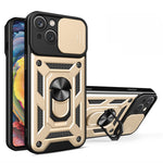 For iPhone 15 Slide Camera Lens Cover Shockproof Mobile Phone Case PC+TPU Kickstand Phone Shell