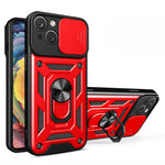 For iPhone 15 Slide Camera Lens Cover Shockproof Mobile Phone Case PC+TPU Kickstand Phone Shell