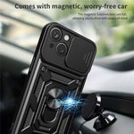Til iPhone 15 Plus Anti-Fingeraftryk Telefoncover PC+TPU Kickstand Cover med Beskyttelse af Baglinse