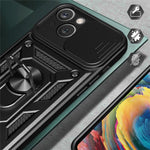 Til iPhone 15 Plus Anti-Fingeraftryk Telefoncover PC+TPU Kickstand Cover med Beskyttelse af Baglinse
