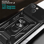Til iPhone 15 Plus Anti-Fingeraftryk Telefoncover PC+TPU Kickstand Cover med Beskyttelse af Baglinse