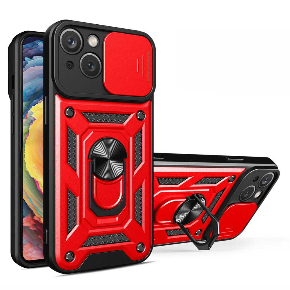 Til iPhone 15 Plus Anti-Fingeraftryk Telefoncover PC+TPU Kickstand Cover med Beskyttelse af Baglinse