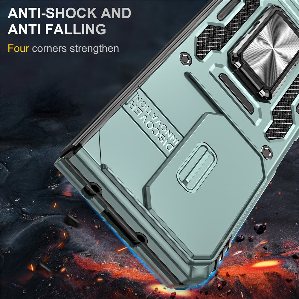 For Samsung Galaxy Z Fold5 5G Armor Series PC + TPU Phone Case Metal Kickstand Cover with Slide Camera Lid