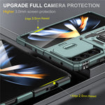 For Samsung Galaxy Z Fold5 5G Armor Series PC + TPU Phone Case Metal Kickstand Cover with Slide Camera Lid
