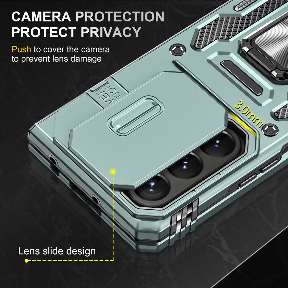 For Samsung Galaxy Z Fold5 5G Armor Series PC + TPU Phone Case Metal Kickstand Cover with Slide Camera Lid