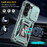 For Samsung Galaxy Z Fold5 5G Armor Series PC + TPU Phone Case Metal Kickstand Cover with Slide Camera Lid