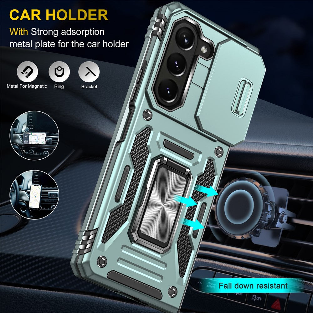 For Samsung Galaxy Z Fold5 5G Armor Series PC + TPU Phone Case Metal Kickstand Cover with Slide Camera Lid