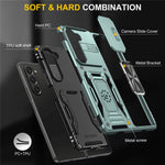 For Samsung Galaxy Z Fold5 5G Armor Series PC + TPU Phone Case Metal Kickstand Cover with Slide Camera Lid