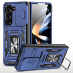 For Samsung Galaxy Z Fold5 5G Armor Series PC + TPU Phone Case Metal Kickstand Cover with Slide Camera Lid