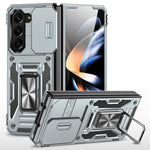 For Samsung Galaxy Z Fold5 5G Armor Series PC + TPU Phone Case Metal Kickstand Cover with Slide Camera Lid