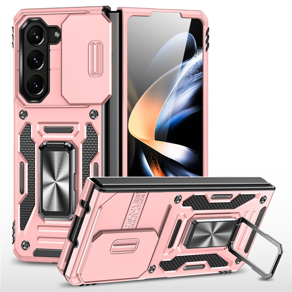 For Samsung Galaxy Z Fold5 5G Armor Series PC + TPU Phone Case Metal Kickstand Cover with Slide Camera Lid