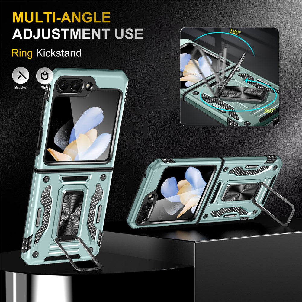 Samsung Galaxy Z Flip5 5G Armor Series PC + TPU Fallskyddande mobilskal Metallstativ
