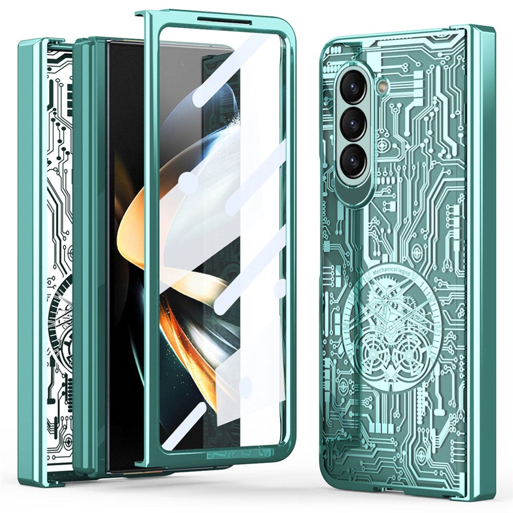 Mechanical Legend Series For Samsung Galaxy Z Fold5 5G Electroplating Phone Case All-Inclusive PC Cover with Tempered Glass Film