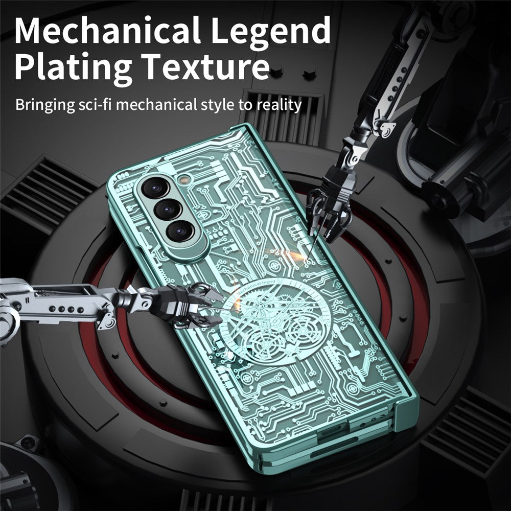 Mechanical Legend Series For Samsung Galaxy Z Fold5 5G Electroplating Phone Case All-Inclusive PC Cover with Tempered Glass Film