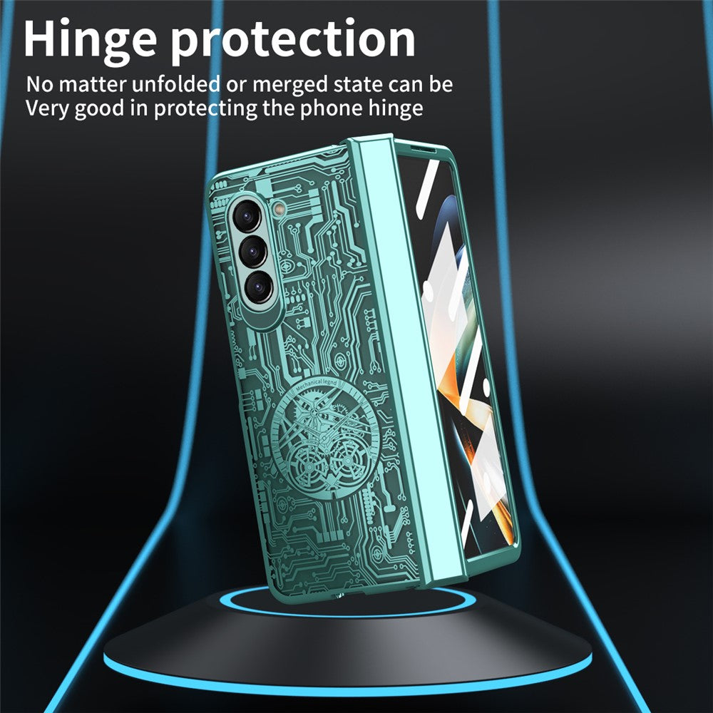 Mechanical Legend Series For Samsung Galaxy Z Fold5 5G Electroplating Phone Case All-Inclusive PC Cover with Tempered Glass Film