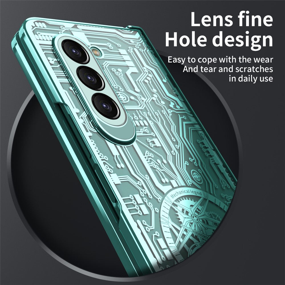 Mechanical Legend Series For Samsung Galaxy Z Fold5 5G Electroplating Phone Case All-Inclusive PC Cover with Tempered Glass Film