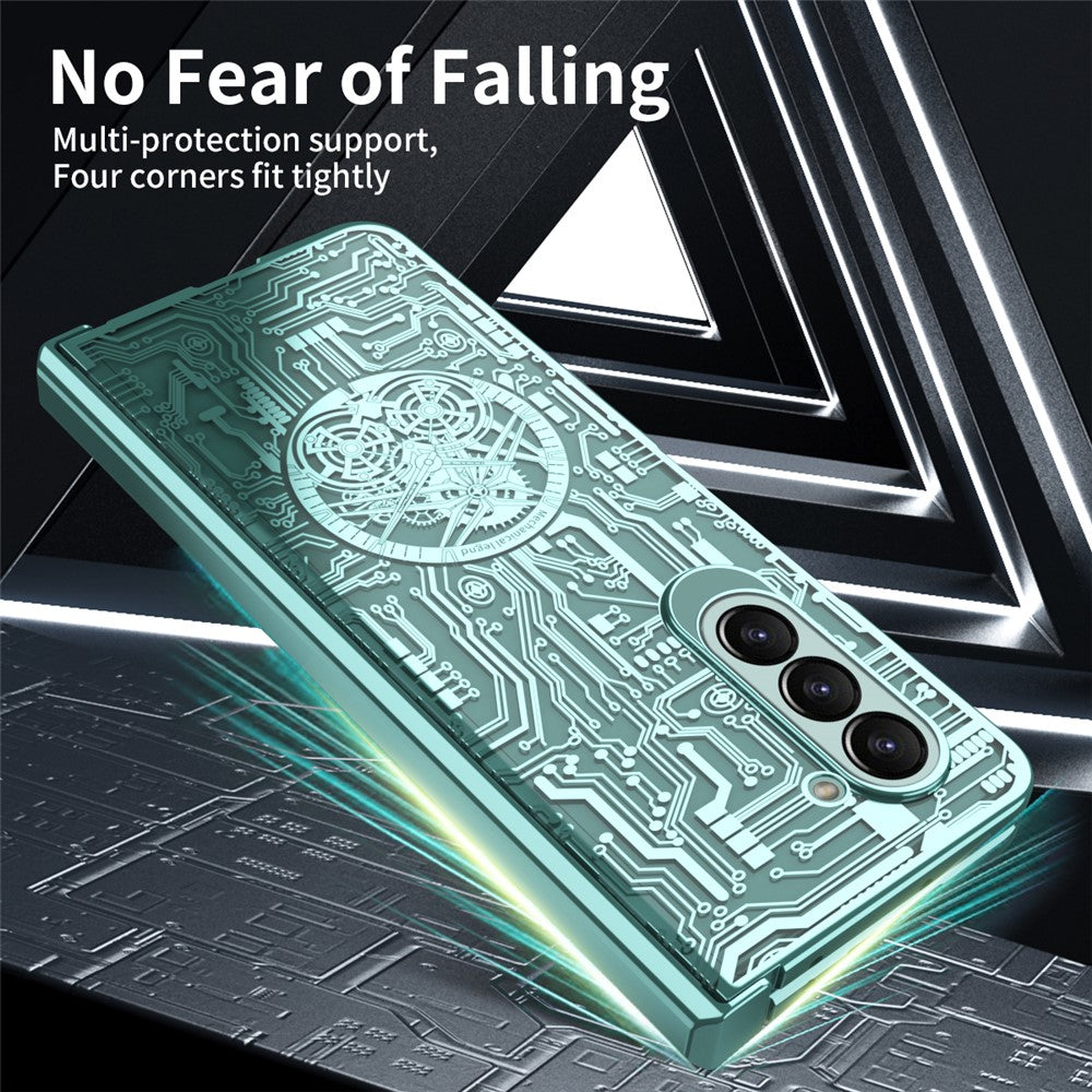 Mechanical Legend Series For Samsung Galaxy Z Fold5 5G Electroplating Phone Case All-Inclusive PC Cover with Tempered Glass Film