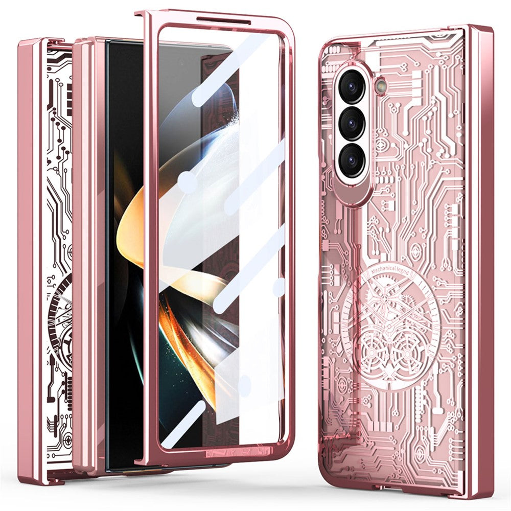 Mechanical Legend Series For Samsung Galaxy Z Fold5 5G Electroplating Phone Case All-Inclusive PC Cover with Tempered Glass Film