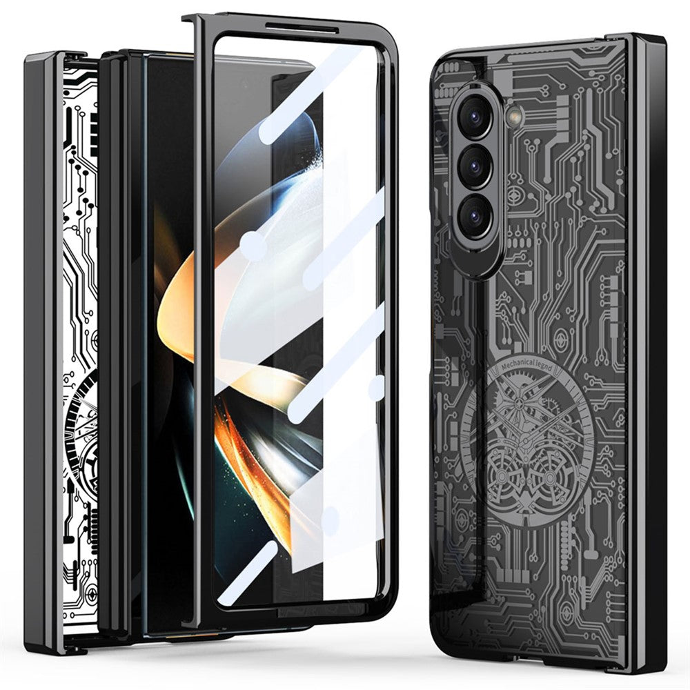 Mechanical Legend Series For Samsung Galaxy Z Fold5 5G Electroplating Phone Case All-Inclusive PC Cover with Tempered Glass Film