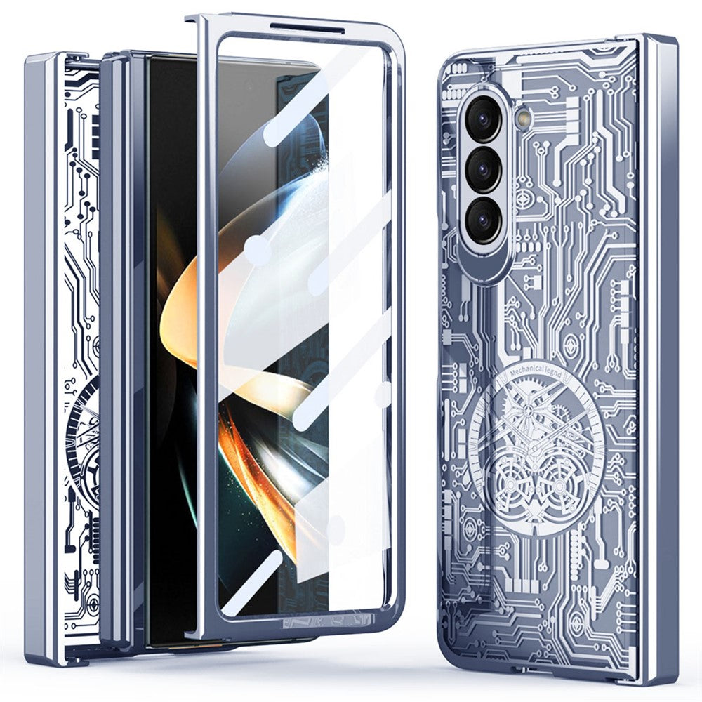 Mechanical Legend Series For Samsung Galaxy Z Fold5 5G Electroplating Phone Case All-Inclusive PC Cover with Tempered Glass Film