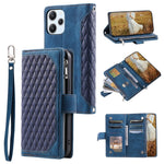 For Xiaomi Redmi 12 4G Phone Case PU Leather Shell Rhombus Pattern Imprinted Zipper Pocket Wallet Stand Cover