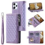 For Xiaomi Redmi 12 4G Phone Case PU Leather Shell Rhombus Pattern Imprinted Zipper Pocket Wallet Stand Cover