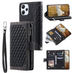 For Xiaomi Redmi 12 4G Phone Case PU Leather Shell Rhombus Pattern Imprinted Zipper Pocket Wallet Stand Cover
