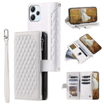 For Xiaomi Redmi 12 4G Phone Case PU Leather Shell Rhombus Pattern Imprinted Zipper Pocket Wallet Stand Cover