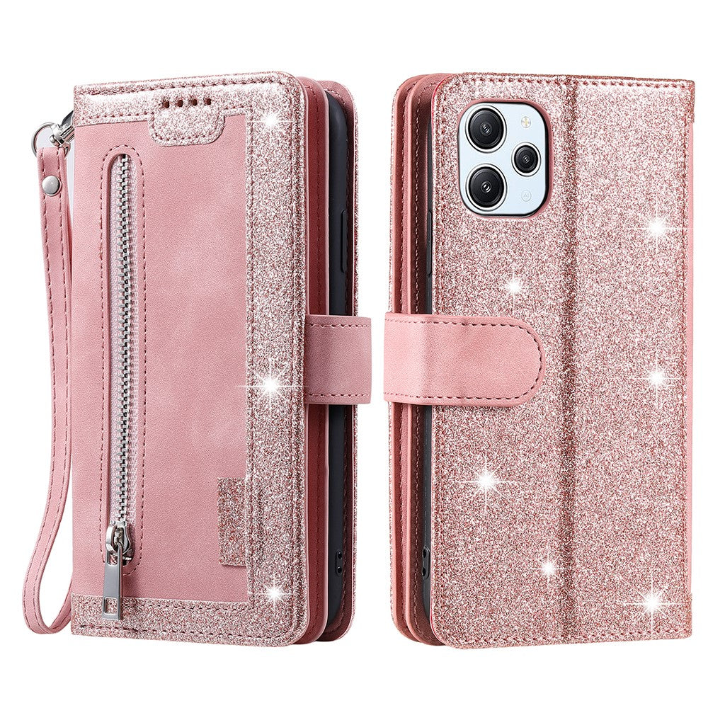 For Xiaomi Redmi 12 4G Zipper Pocket PU Leather Phone Case 9 Card Slots Drop-proof Cover