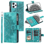 Xiaomi Redmi 12 4G PU-läder Mandala-blomma präglad stativfodral Korthållare Blixtlåsficka Plånboksfodral med rem