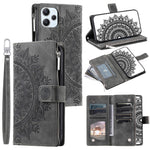 Xiaomi Redmi 12 4G PU-läder Mandala-blomma präglad stativfodral Korthållare Blixtlåsficka Plånboksfodral med rem