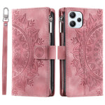 Xiaomi Redmi 12 4G PU-läder Mandala-blomma präglad stativfodral Korthållare Blixtlåsficka Plånboksfodral med rem