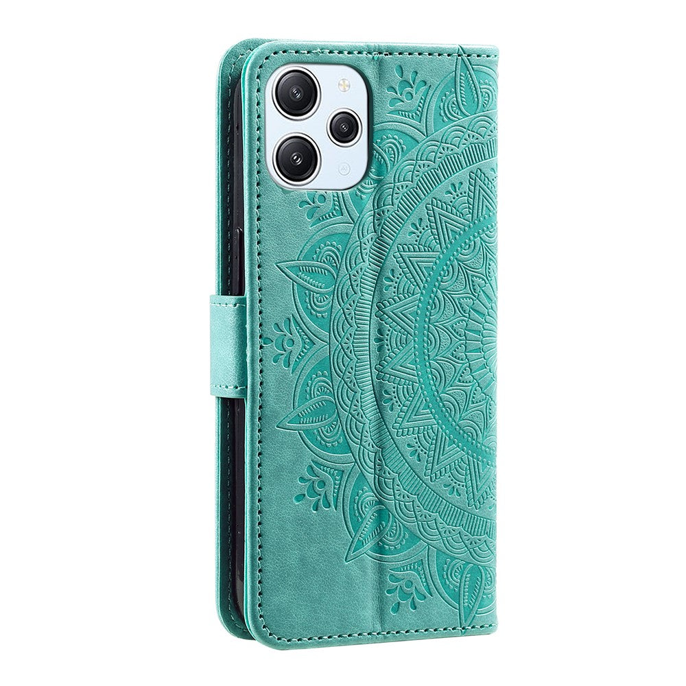 Stand Cover for Xiaomi Redmi 12 4G PU Leather Mandala Flower Imprint Wallet Phone Case with Strap