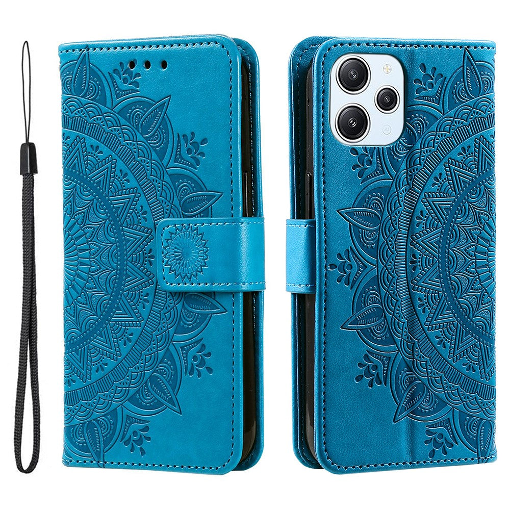 Stand Cover for Xiaomi Redmi 12 4G PU Leather Mandala Flower Imprint Wallet Phone Case with Strap