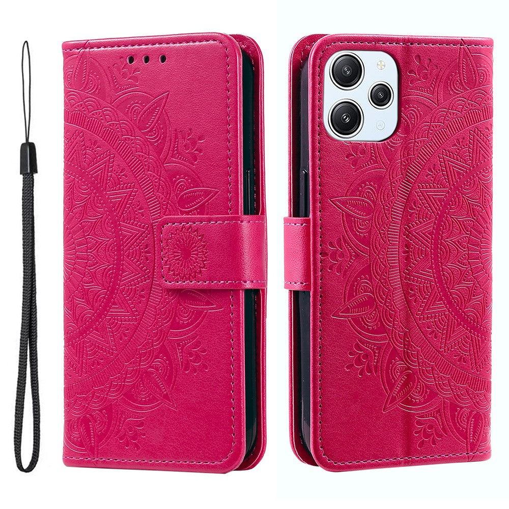 Stand Cover for Xiaomi Redmi 12 4G PU Leather Mandala Flower Imprint Wallet Phone Case with Strap