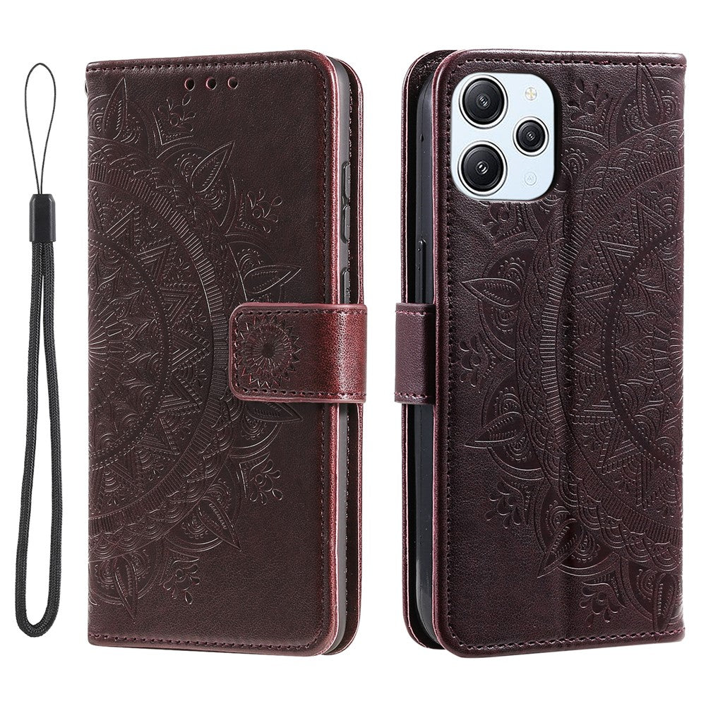 Stand Cover for Xiaomi Redmi 12 4G PU Leather Mandala Flower Imprint Wallet Phone Case with Strap