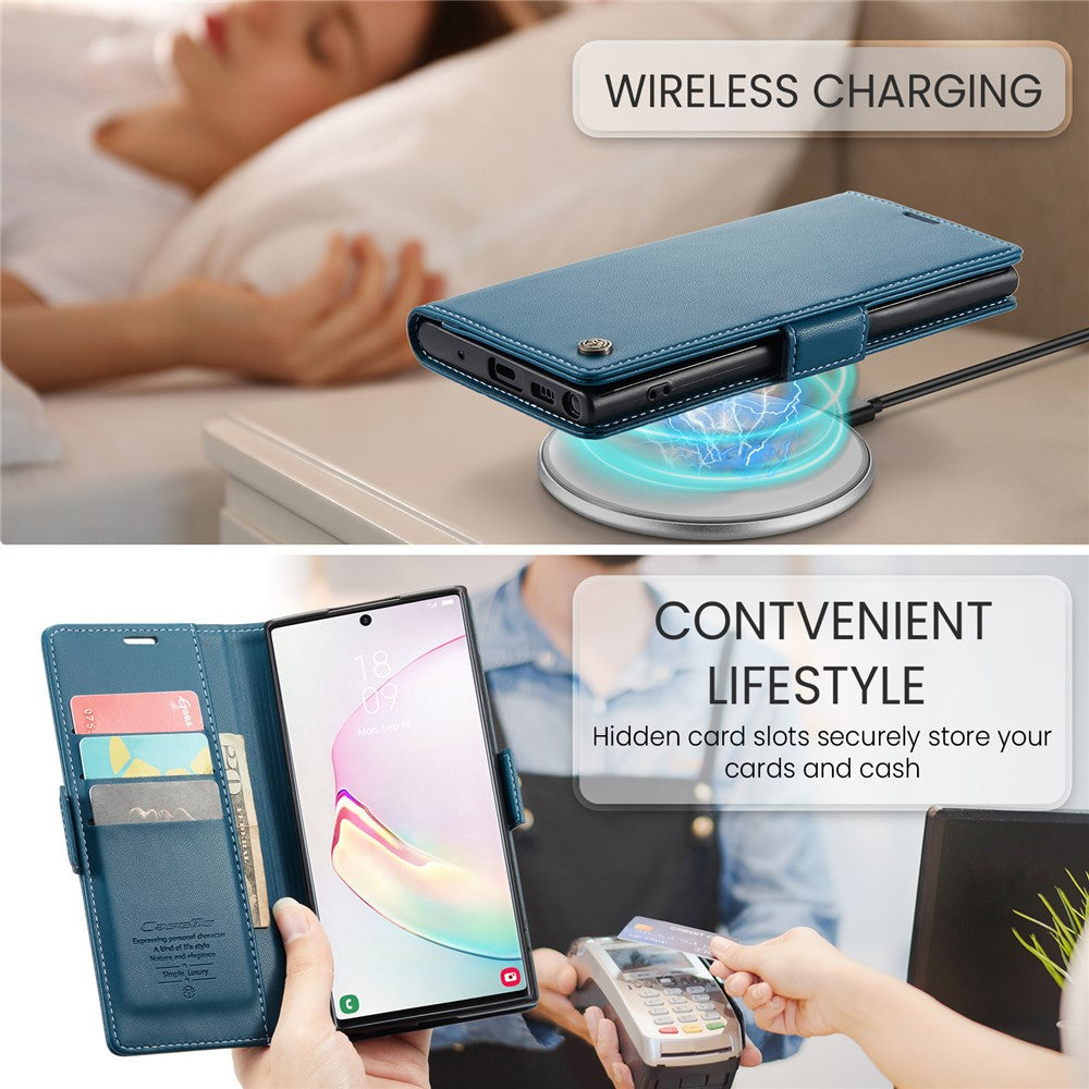 For Samsung Galaxy Note 10 Plus 4G Leather Case CASEME 023 RFID Blocking 3 Card Slot Mobile Cover