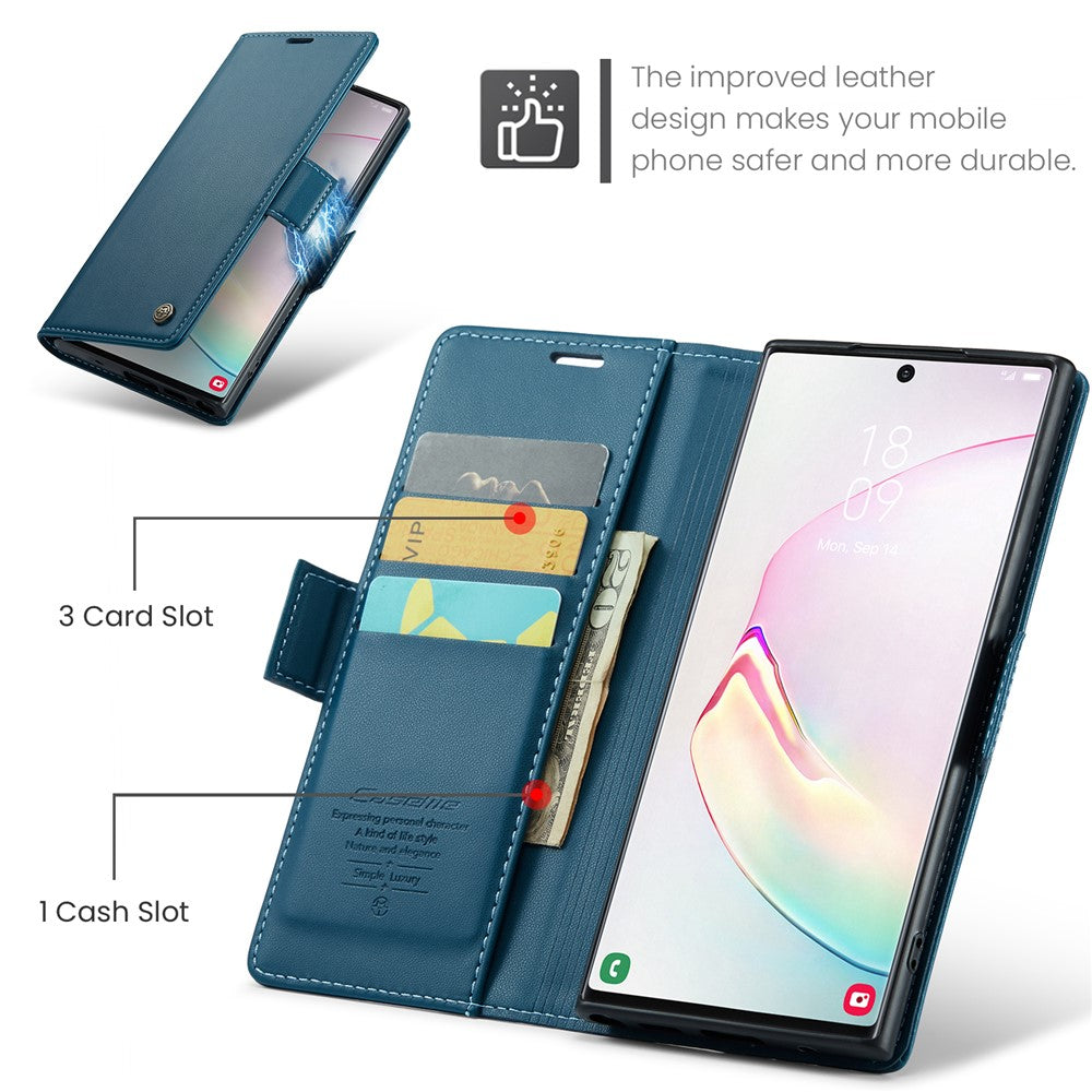 For Samsung Galaxy Note 10 Plus 4G Leather Case CASEME 023 RFID Blocking 3 Card Slot Mobile Cover