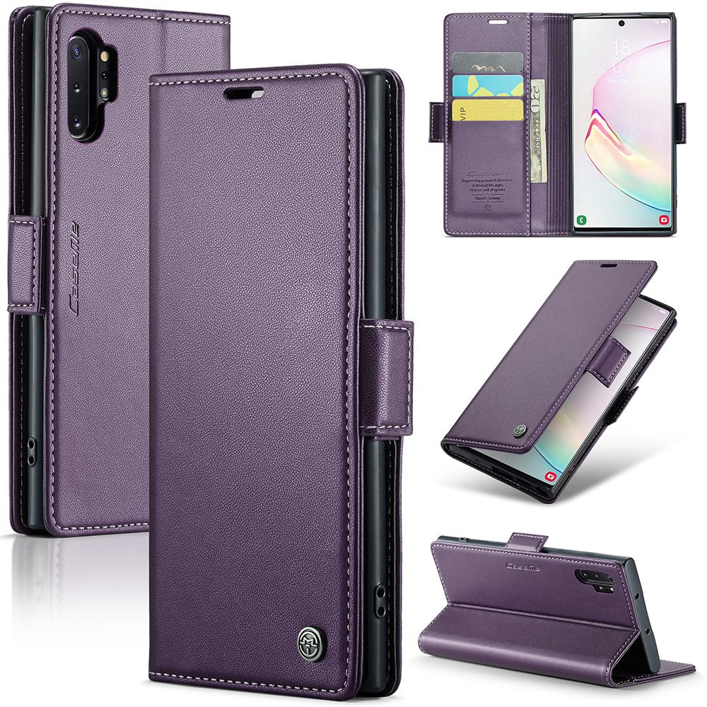 For Samsung Galaxy Note 10 Plus 4G Leather Case CASEME 023 RFID Blocking 3 Card Slot Mobile Cover