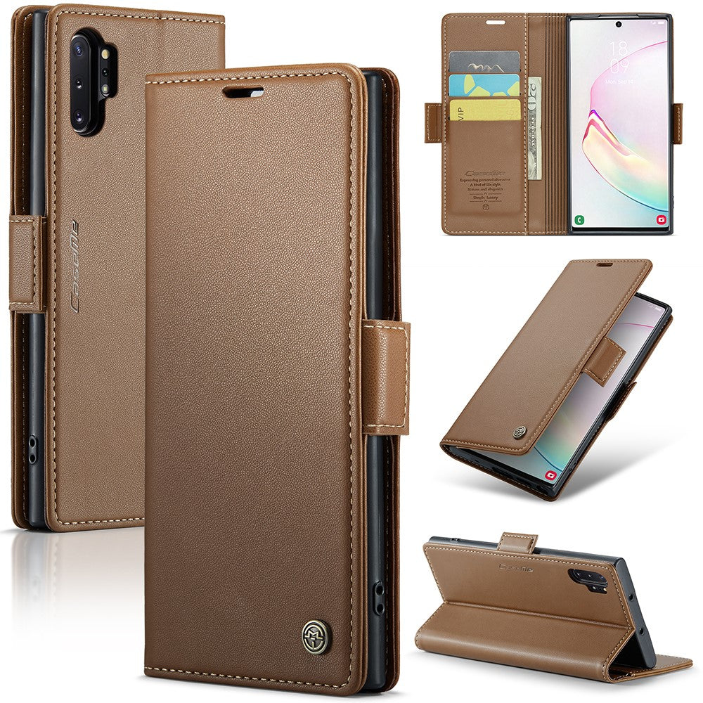 For Samsung Galaxy Note 10 Plus 4G Leather Case CASEME 023 RFID Blocking 3 Card Slot Mobile Cover