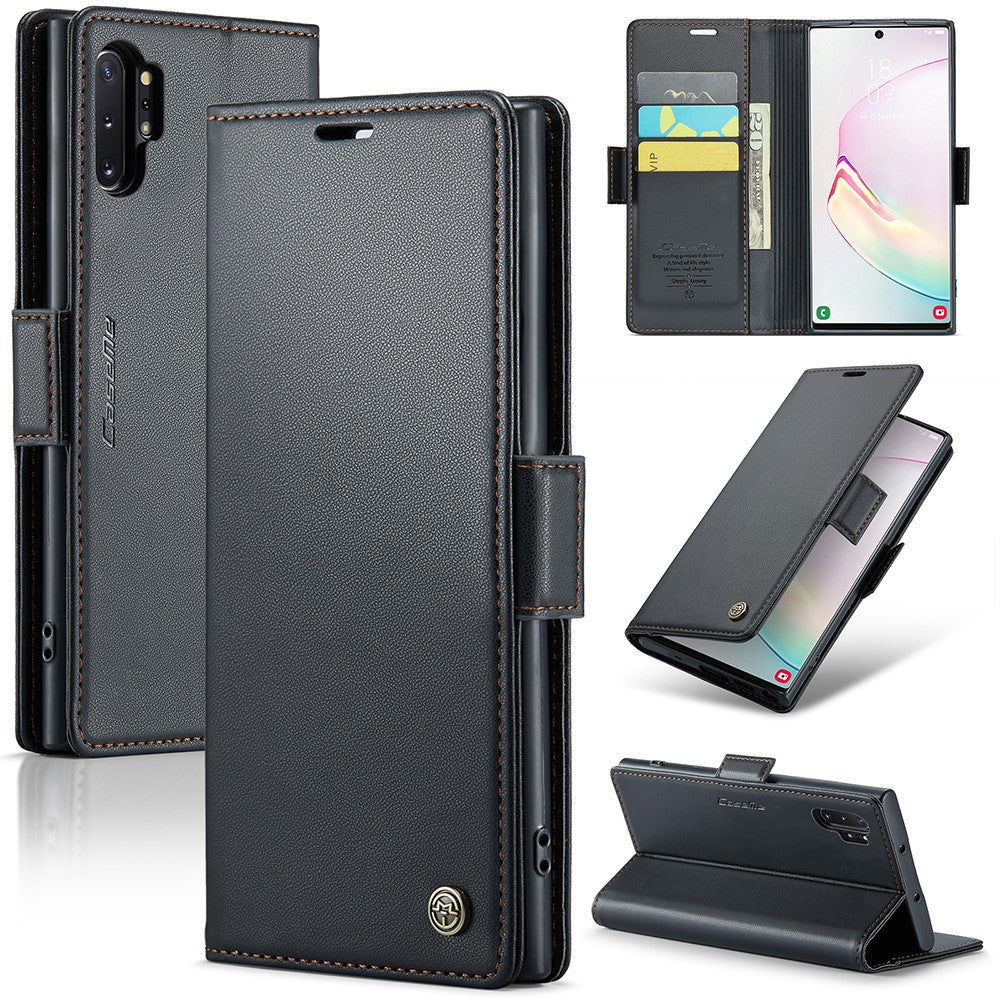 For Samsung Galaxy Note 10 Plus 4G Leather Case CASEME 023 RFID Blocking 3 Card Slot Mobile Cover