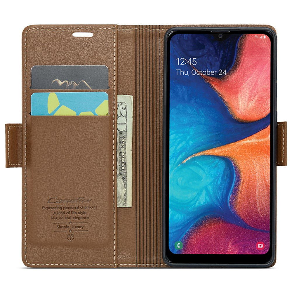 CASEME 023-serien för Samsung Galaxy A40 RFID-blockerande PU-läderfodral med stativ, plånbok och fallskydd