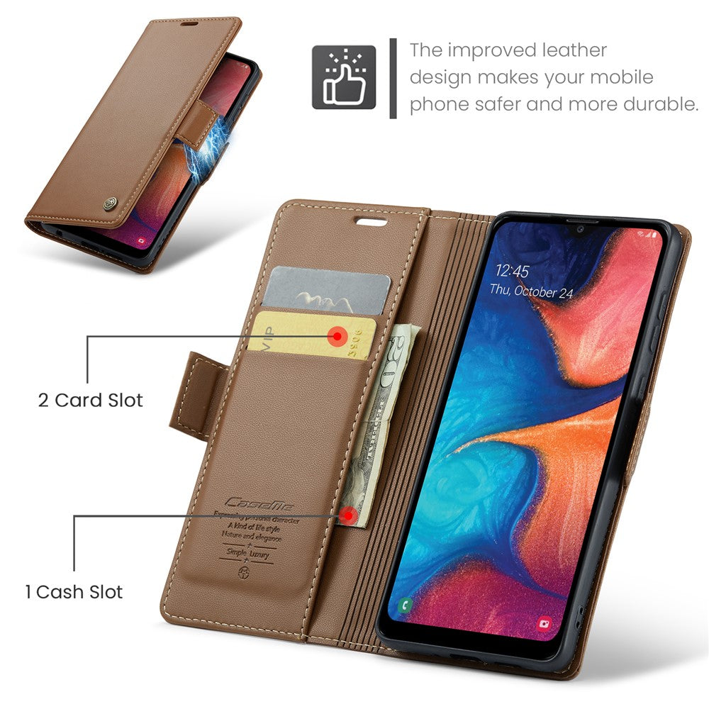 CASEME 023-serien för Samsung Galaxy A40 RFID-blockerande PU-läderfodral med stativ, plånbok och fallskydd
