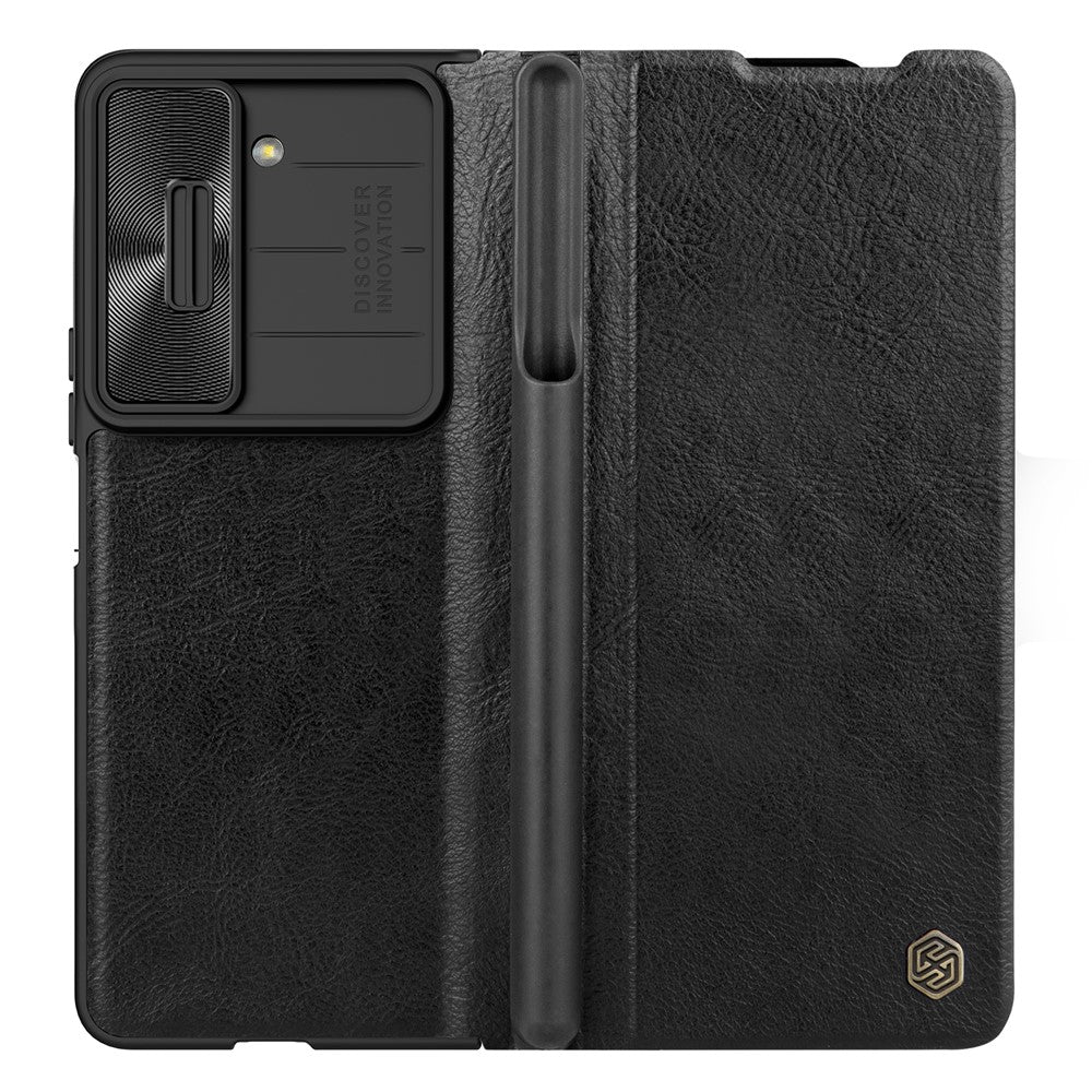 NILLKIN Qin Pro-serien för Samsung Galaxy Z Fold5 5G PU-läderfodral med glidande kameraskydd och pennfack
