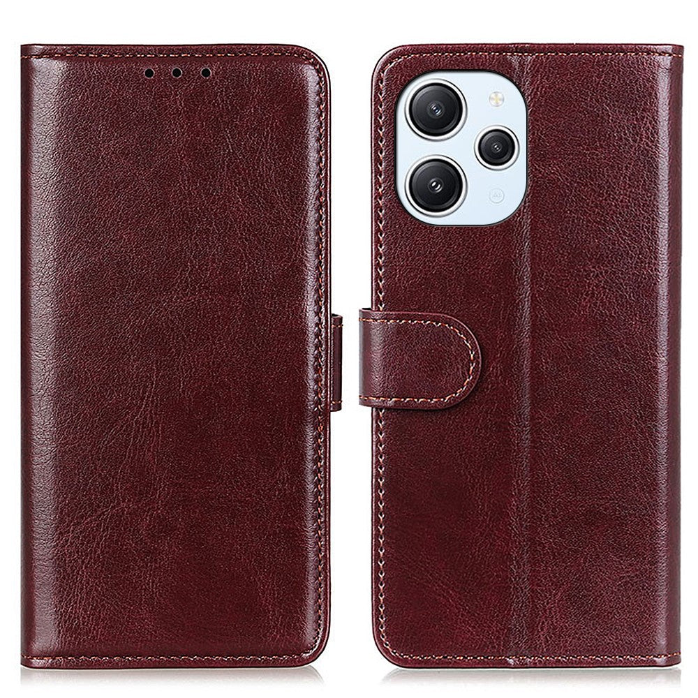 Xiaomi Redmi 12 4G PU-läderflipfodral Crazy Horse Texture Stand-plånbok