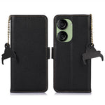 Til Asus Zenfone 10 5G RFID-blokerende ægte okselæder telefoncover litchi tekstur stander pung cover